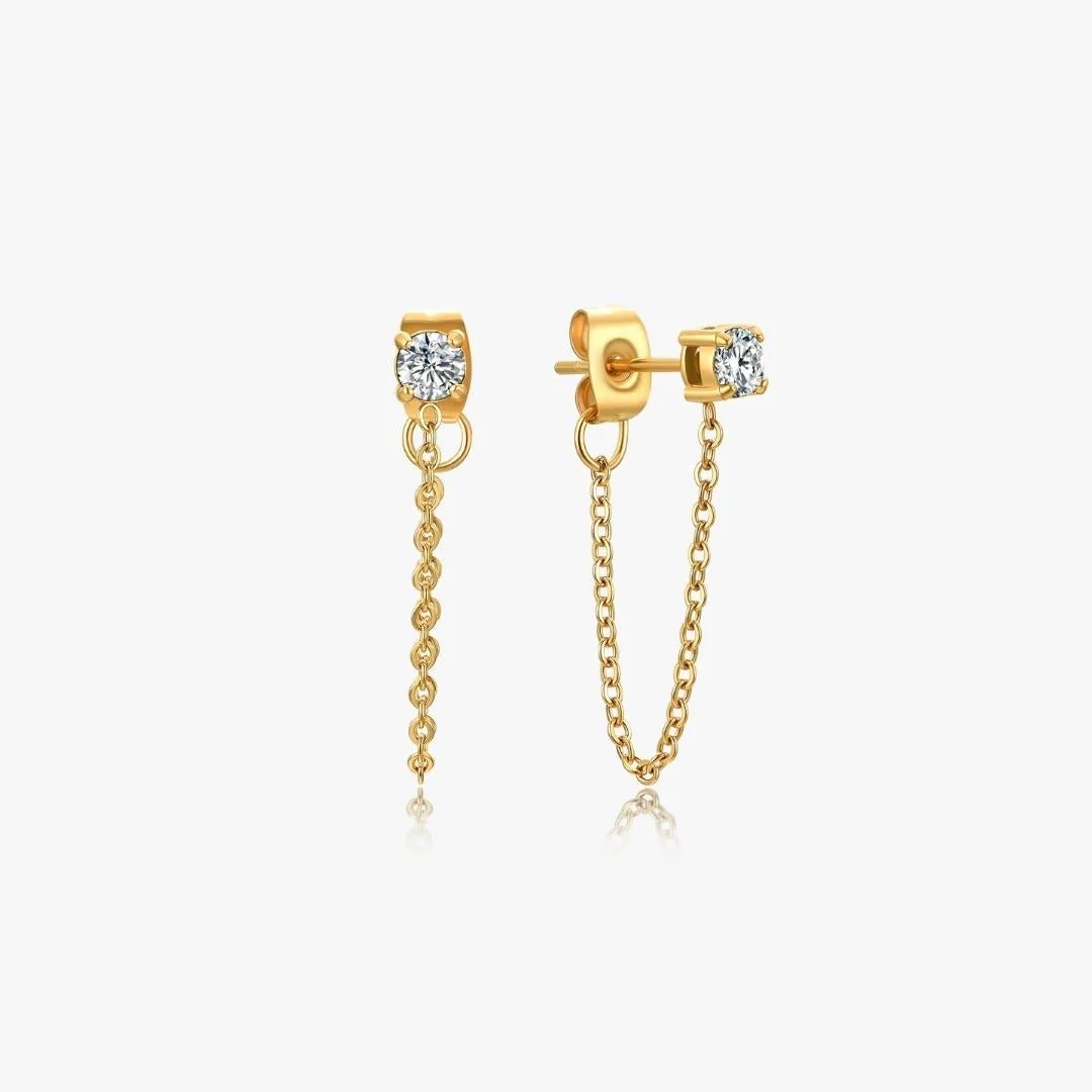 Single Gem Chain Gold Earrings - Image 9