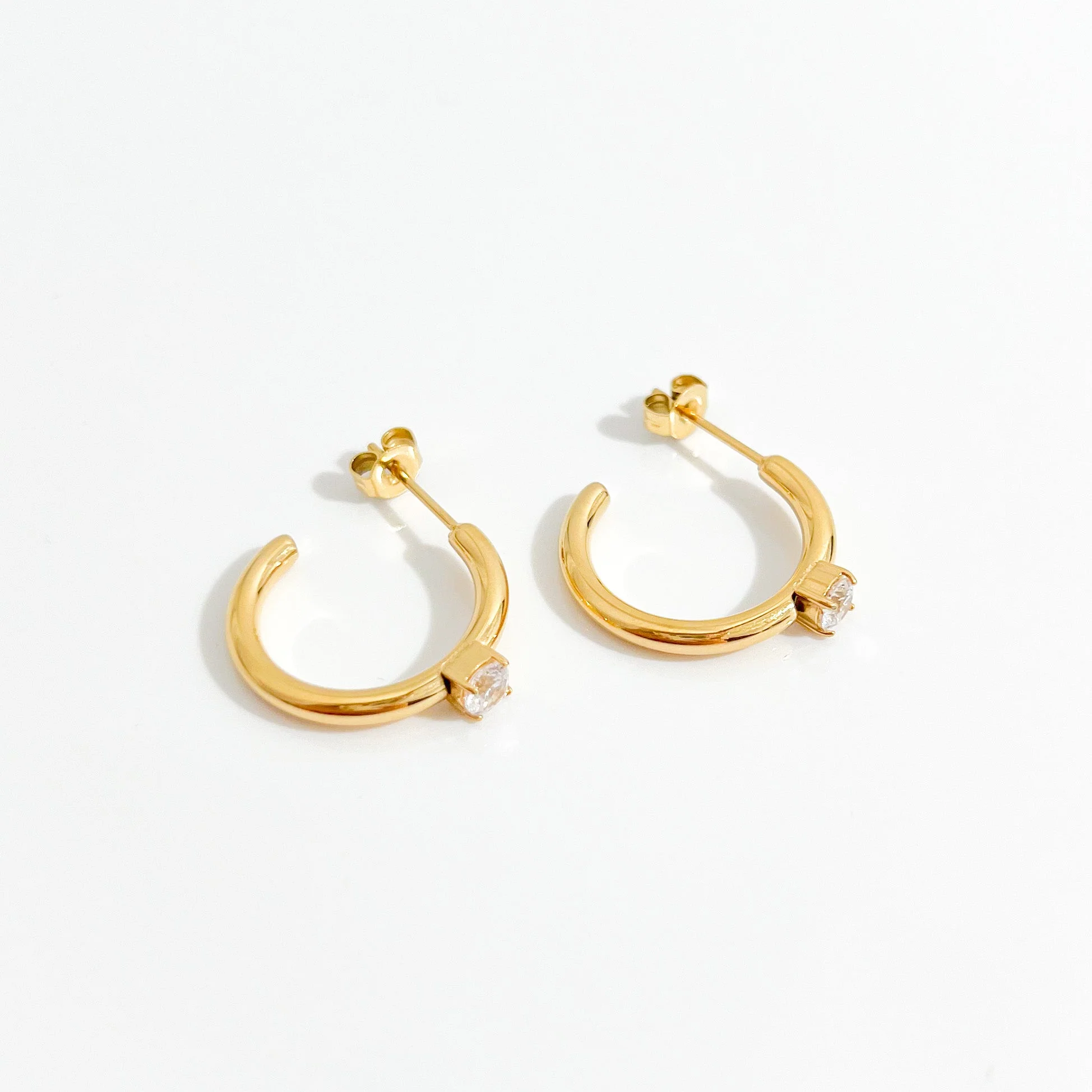 Single Gem Gold Hoops - Image 5