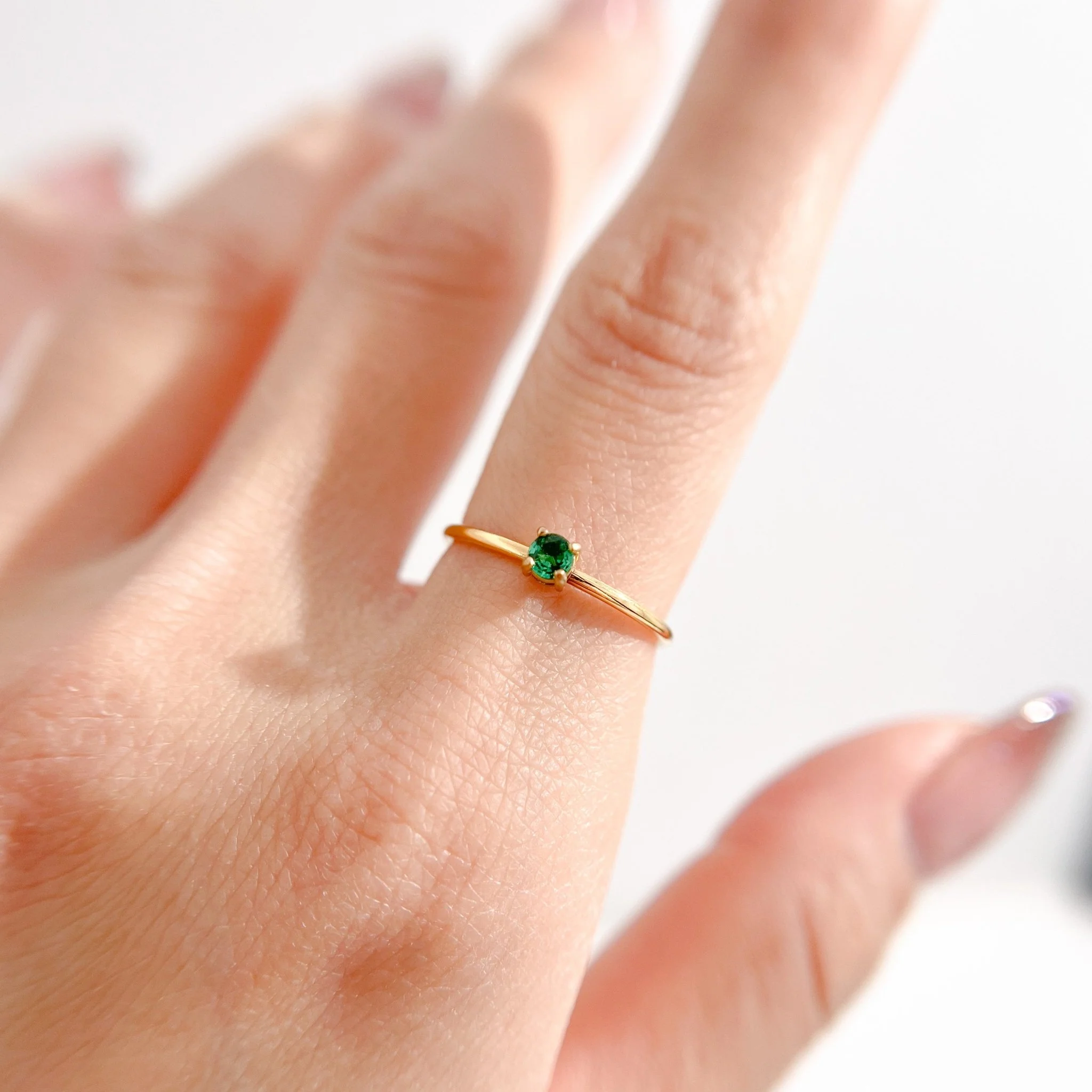 Mini Single Green Gem Ring in Gold - Image 2