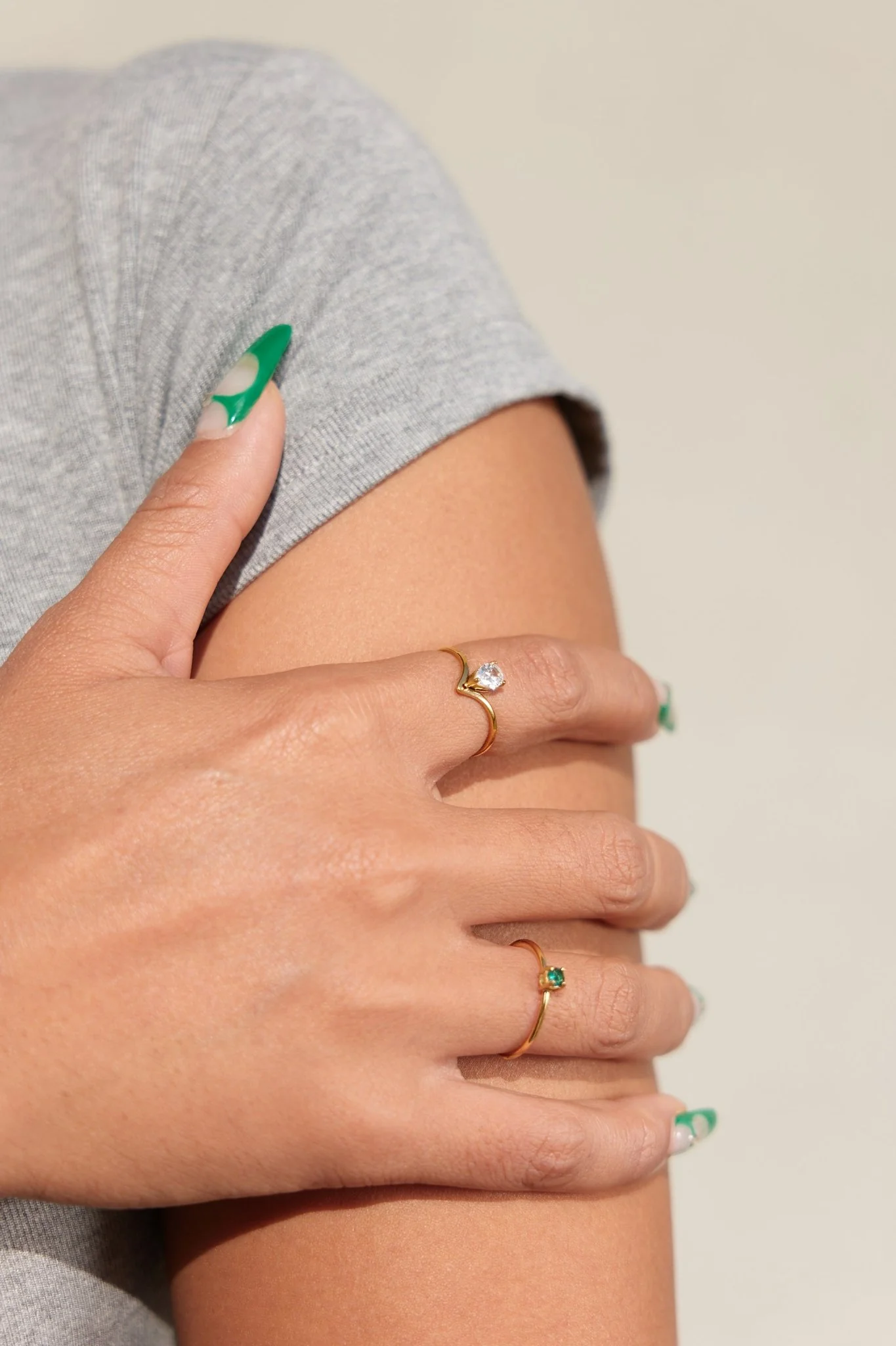 Mini Single Green Gem Ring in Gold - Image 5