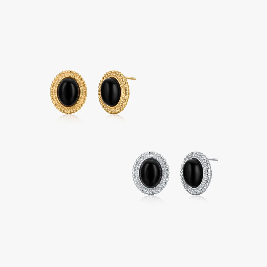 Small Oval Black Agate Earrings