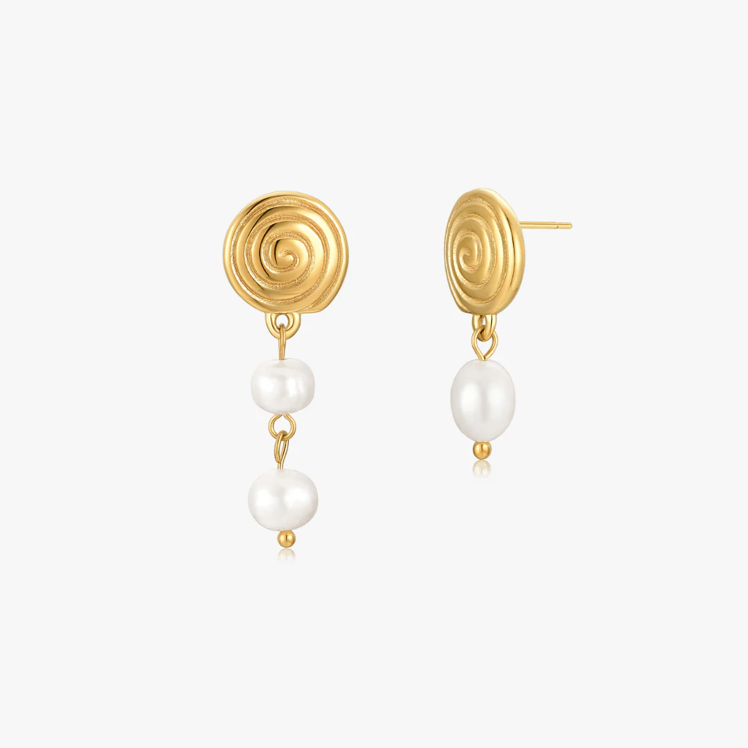 Spiral Asymmetrical Pearl Earrings (Greek Inspired Collection) - Image 5