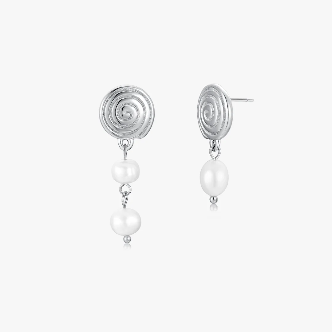 Spiral Asymmetrical Pearl Earrings (Greek Inspired Collection) - Image 6