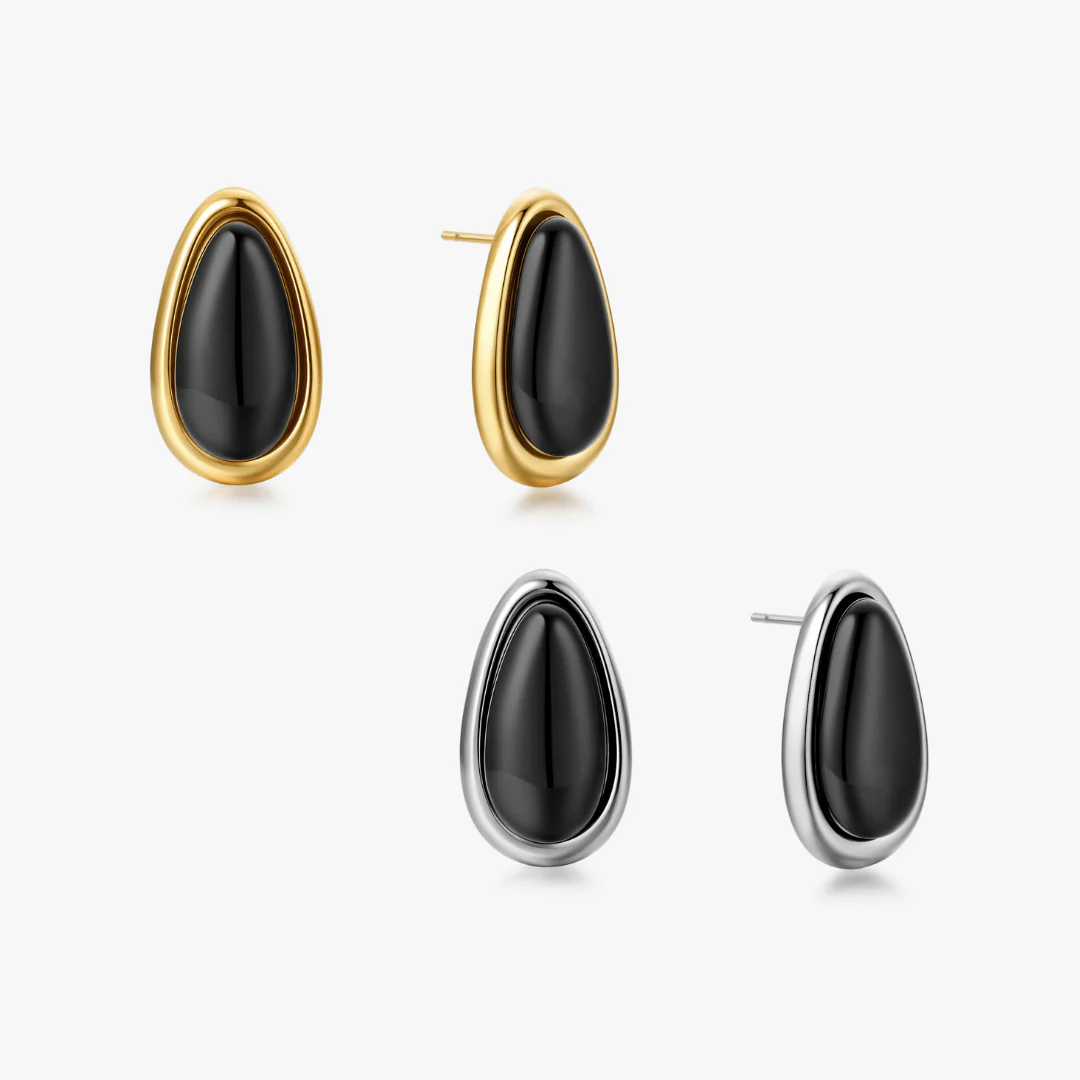Talia Black Gem Tear Drop Earrings