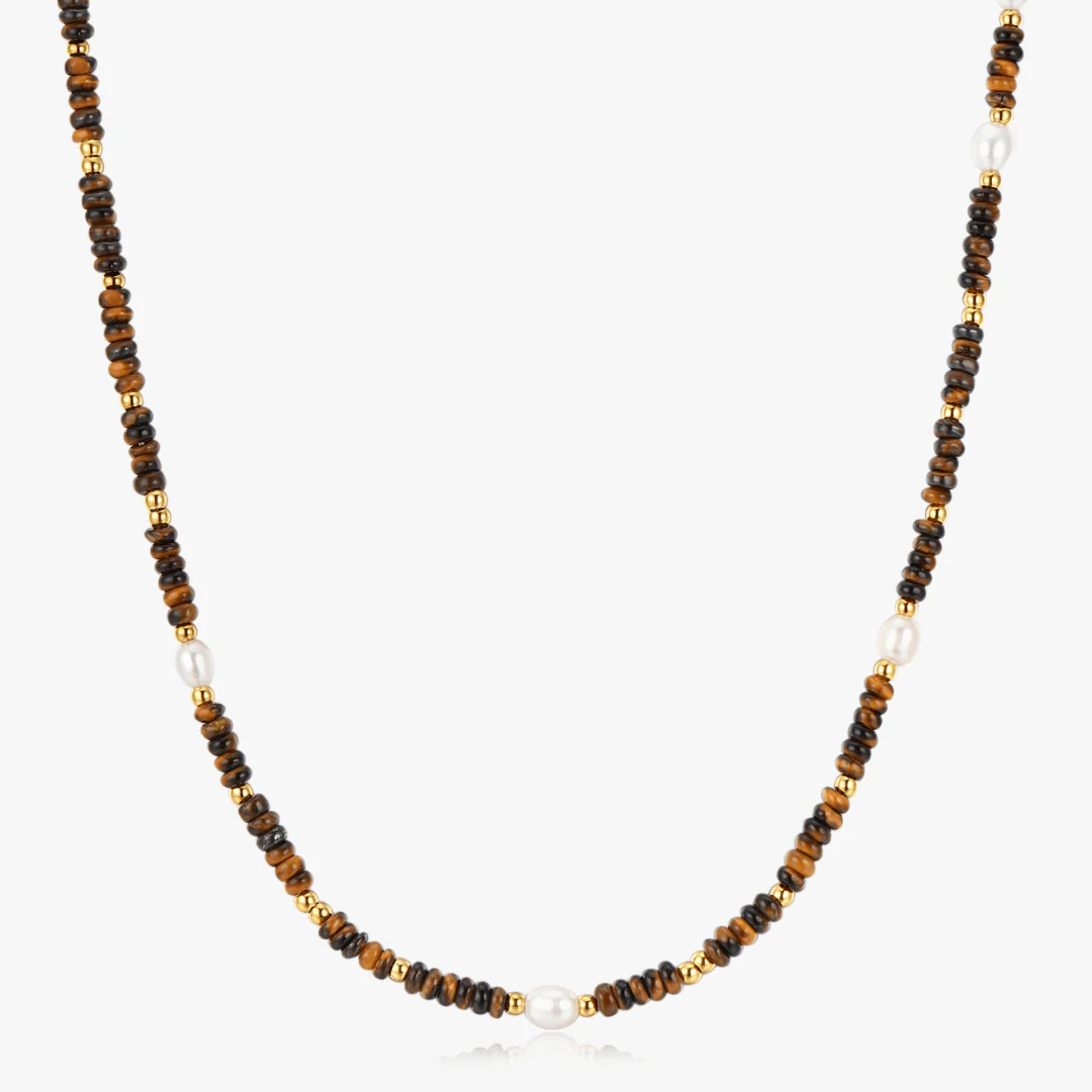 Tiger Eye Beads + Pearls Necklace - Image 5