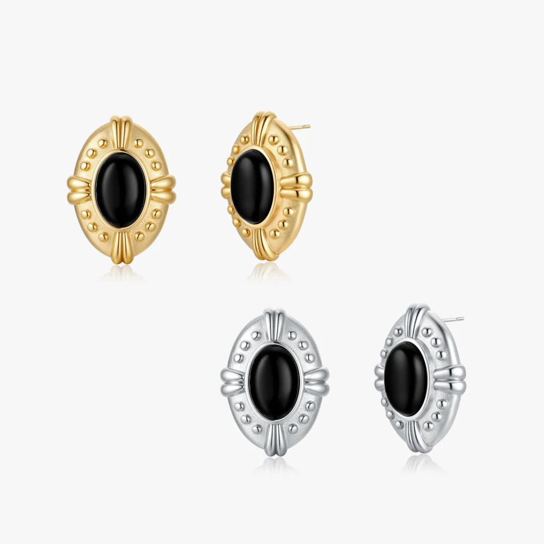Vintage Inspired Black Agate Earrings