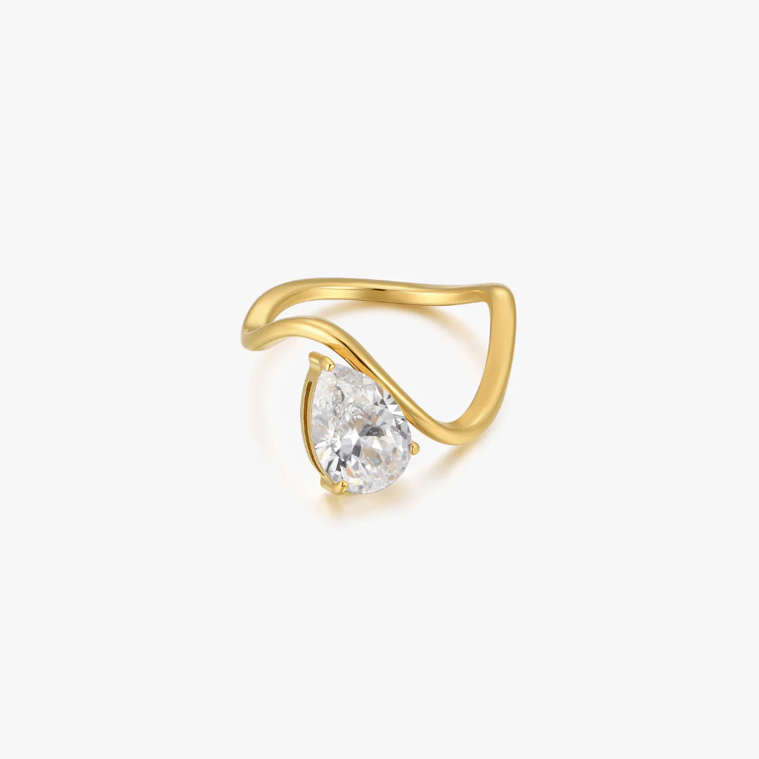 Wave Tear Drop Gem Ring